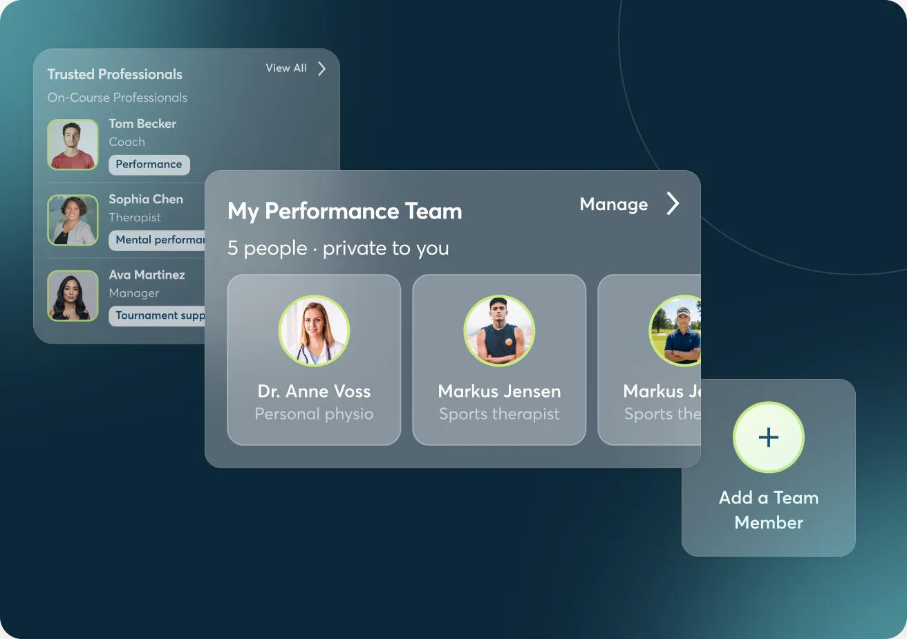 An athlete's performance team of coaches, physios and specialists in the app